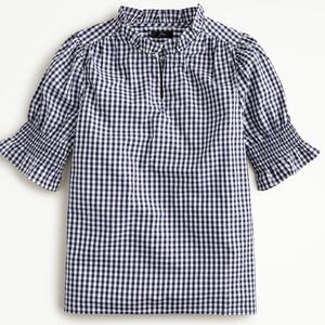J. Crew Women’s Navy/White Short-Sleeve Gingham Check Top XXS EUC